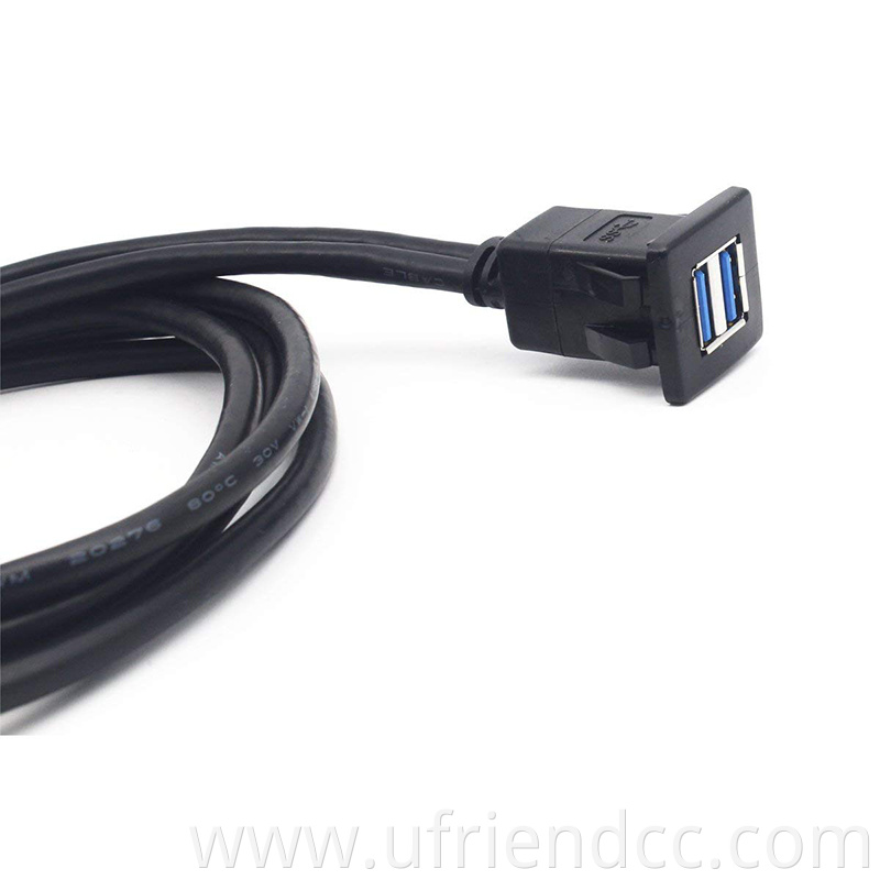 CUSTOM Male to Female Waterproof Flush Mount Dual USB3.0 Cable